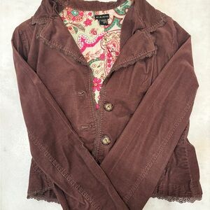Women's Brown Jacket with Paisley Lining Y2K